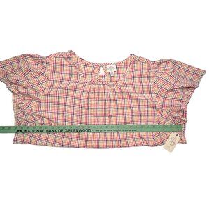 New! St John's Bay Women's Plaid Short Sleeve Blouse 3X Cotton/Rayon Msrp $44
